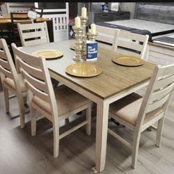 Skempton White/Brown 7 Piece Dining Set💳Financing Options