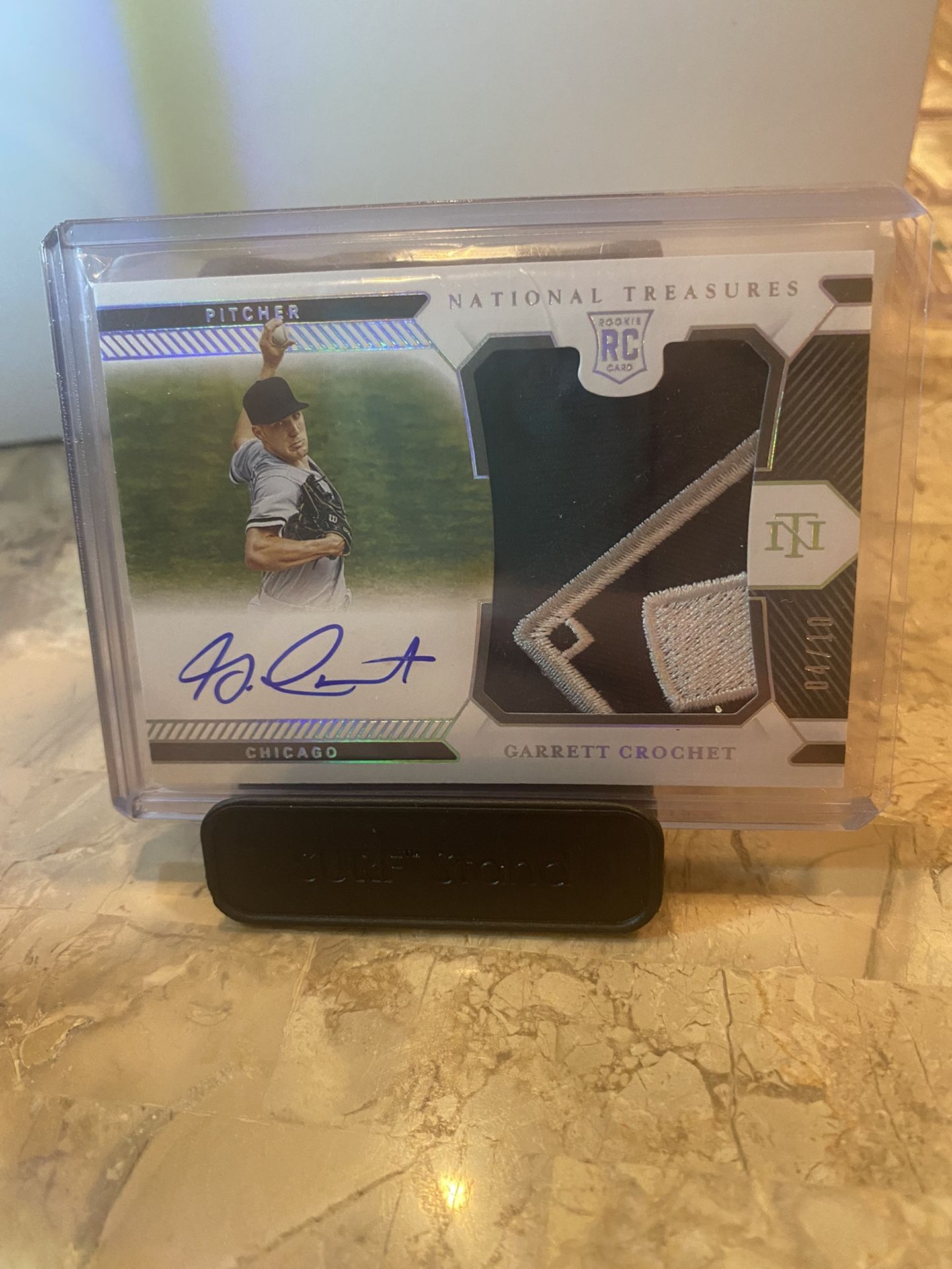 Sick Team Logo 4/10 Rookie Patch Autographed National Treasures Baseball Card Chicago White Sox Player Worn Garrett Crochet