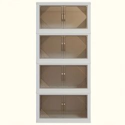 83 QT 25.6" Wide Clear Door Foldable Storage Organizer - 4-Tier Large Capacity High Quality PP Plastic with Magnetic Closures, Space-Saving Design for