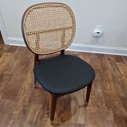 Wood and rattan chair with gold feet