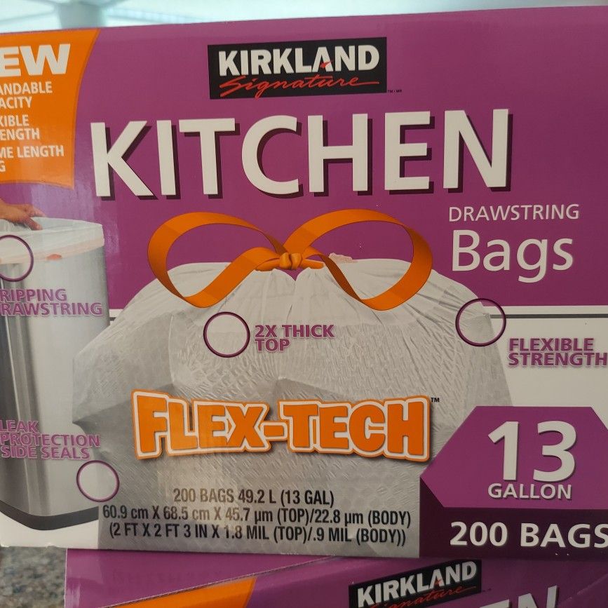 2 Box Kirkland Signature Flex-Tech 13 Gallon Kitchen Drawstring Trash Bag