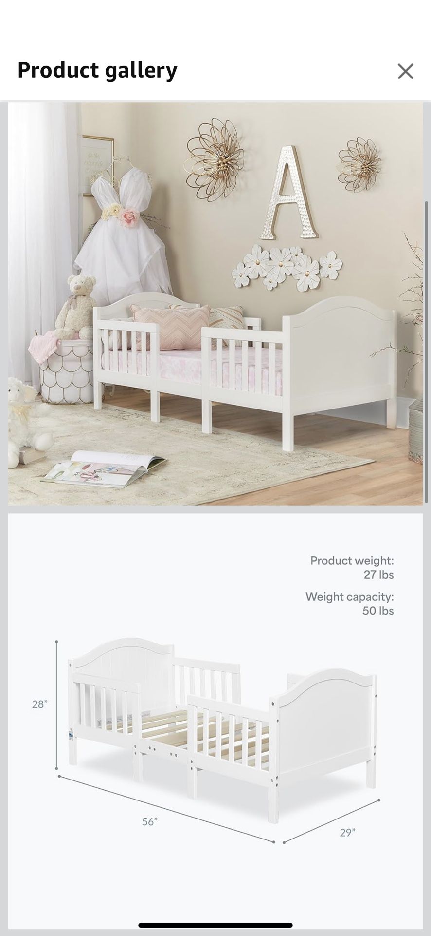 Dream On Me Portland 3-in-1 Convertible Toddler Bed with Guard Rails in White, Baby Safety Alliance & Greenguard Gold Certified, Transforms into 2 Cha