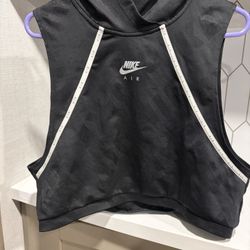 Nike Air Women's Hooded Running Vest in black with white accents. Large 