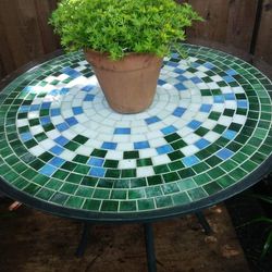 WROUGHT TILE TABLE WITH GLASS $120