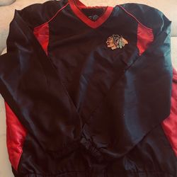 CHICAGO BLACKHAWKS BLACK RED NHL PULLOVER WINDBREAKER SIZE XXL