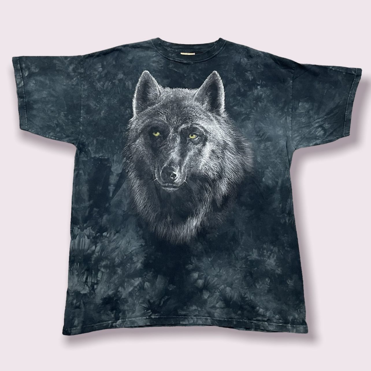 THE MOUNTAIN Vintage Black Grey Wolf Graphic Tie Dye Oversized Short Sleeve Tee