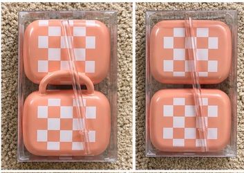 Pink Checkered Lunch Box Set with Straw
