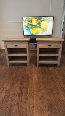 Set of 2 Rustic Wood Nightstands