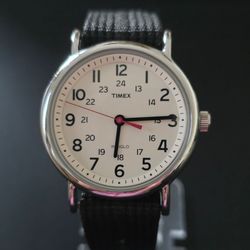 Timex Indiglo Weekender Men's 38 mm Watch Military Time Nylon Strap WORKS