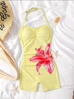Yellow girls one piece bathing suit