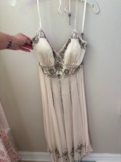 Cream Beaded Formal Gown with Spaghetti Straps