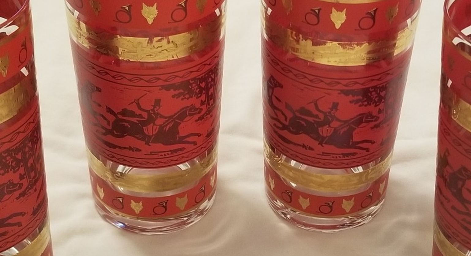 Set of 4 Culver?? Fox Hunt Hound Dog Tumbler Highball Glasses (Read Description)