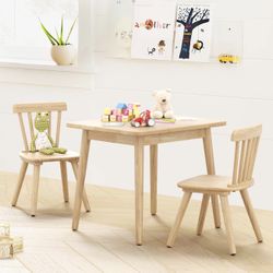Natural Wood Color Kid Table Set Of 3 