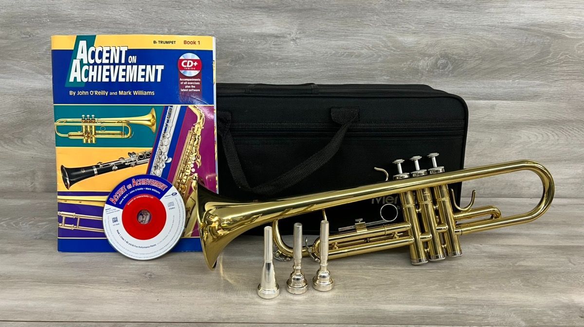 Mendini By Cecilio Standard Trumpet Set for Beginners - Brass Student (PO1021431)