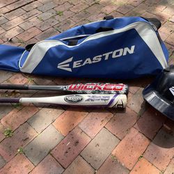 Easton Baseball / Softball Bag, Batting Helmet, 2 Youth Bats