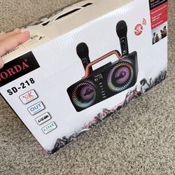 Karaoke Machine for Adults & Kids, Portable Bluetooth Speaker with 2 Wireless Microphones, Home Party PA System for Outdoor/Indoor/Gathering, Lights &