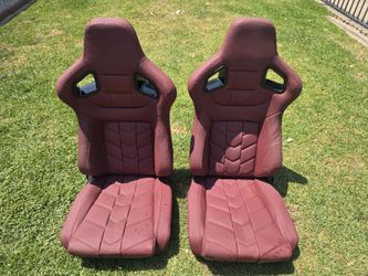 Pair of Burgundy Leather Racing Bucket Seats