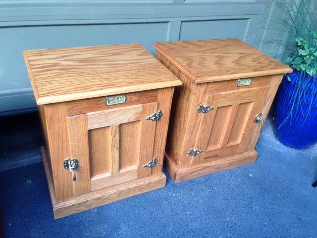 Pair of White Clad Oak Ice Box Cabinets / Nightstands / End Tables /Storage