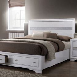 White Bedroom Furniture Set - 4pc Queen Bed Dresser Mirror Nightstand 