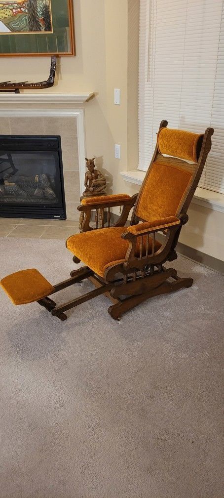 Victorian Platform Rocker With Adjustable Headrest And Footrest. Circa 1880. Excellent Condition