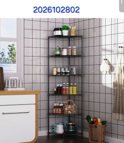 6 Tier NSF Metal Corner Shelf Wire Shelving Unit, 420lbs Capacity Heavy Duty Adjustable Storage Rack with Shelf Liners for Closet Kitchen Bathroom Gar
