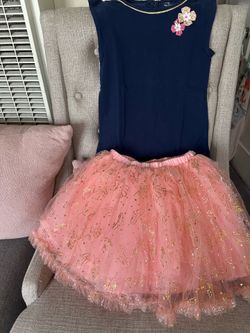 Carter’s shirt with Disney sparkly skirt set fir girls. Size 7/8