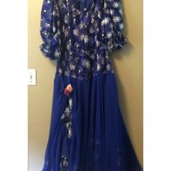 Purple Blue Floral Lace Ruffle Handmade FLAMENCO Dance Costume DRESS Sz 8