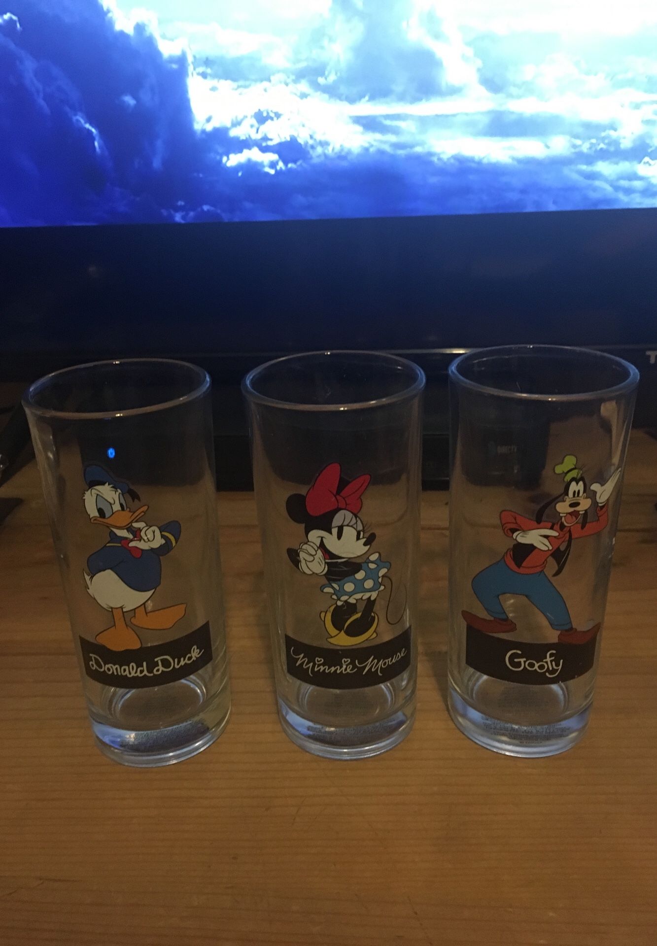 3 Disney Glasses Donald Duck Minnie Mouse & Goofy Collectible