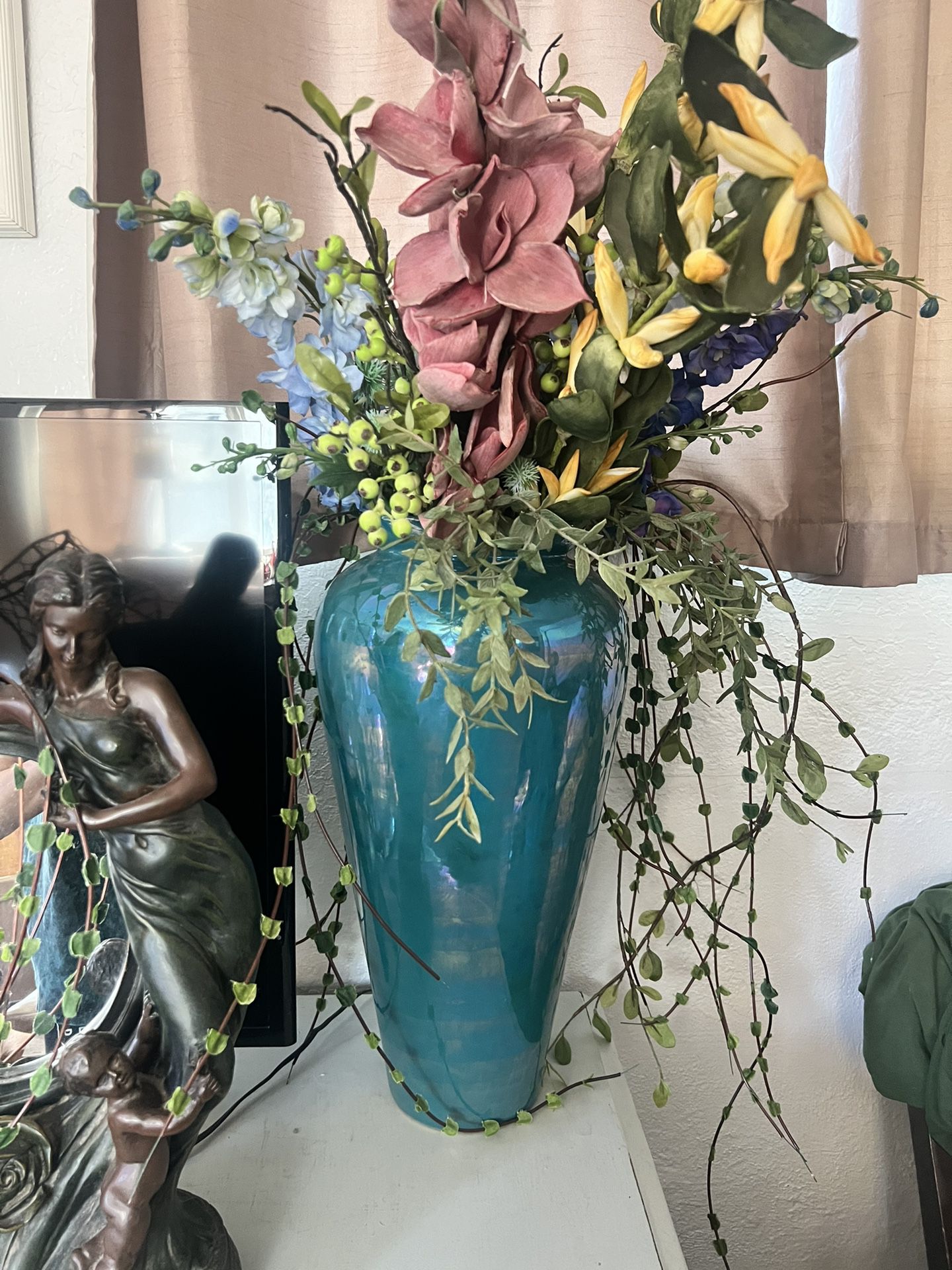 Big Glass Vase With Artificial Flowers