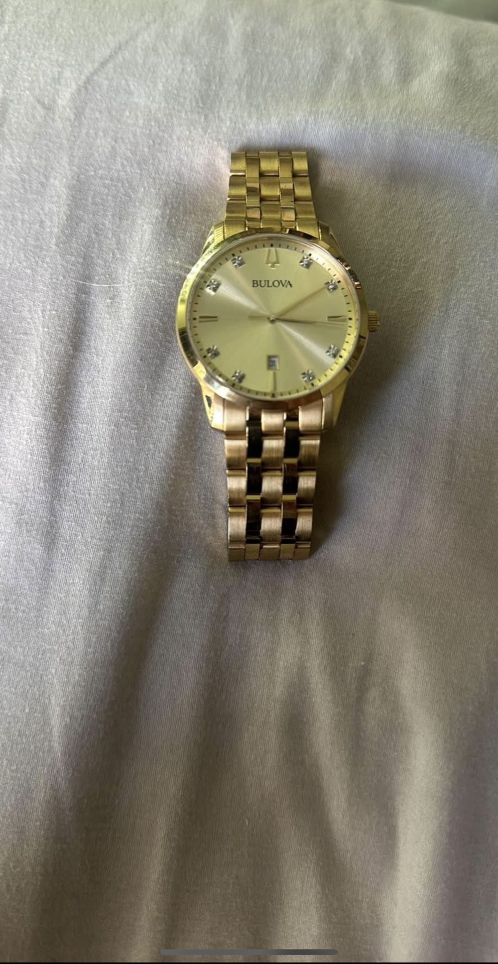 Bulova Sutton Mens Gold Tone Stainless St Bracelet Watch 97d123