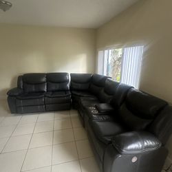 black leather recliner sectional