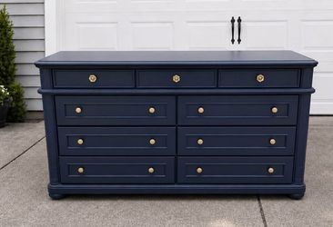 Refinished Navy 9-Drawer Dresser | Solid Wood | FREE Delivery