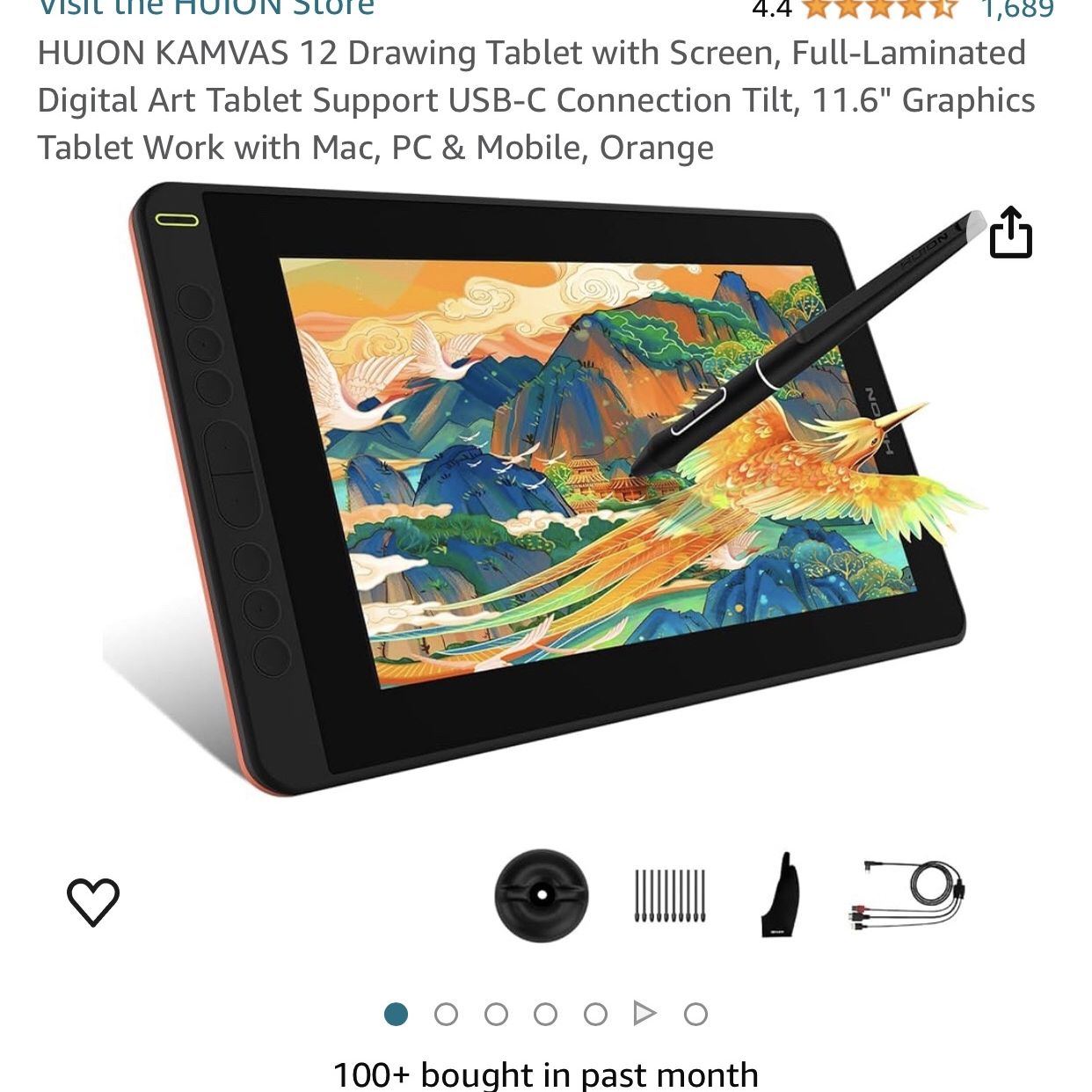 HUION KAMVAS 12 Drawing Tablet with Screen, Full-Laminated Digital Art Tablet Support USB-C Connection Tilt, 11.6" Graphics Tablet Work with Mac, PC &