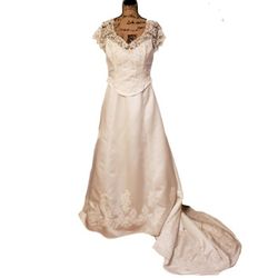 A&T White Satin & Lace Wedding Gown 16 NWT