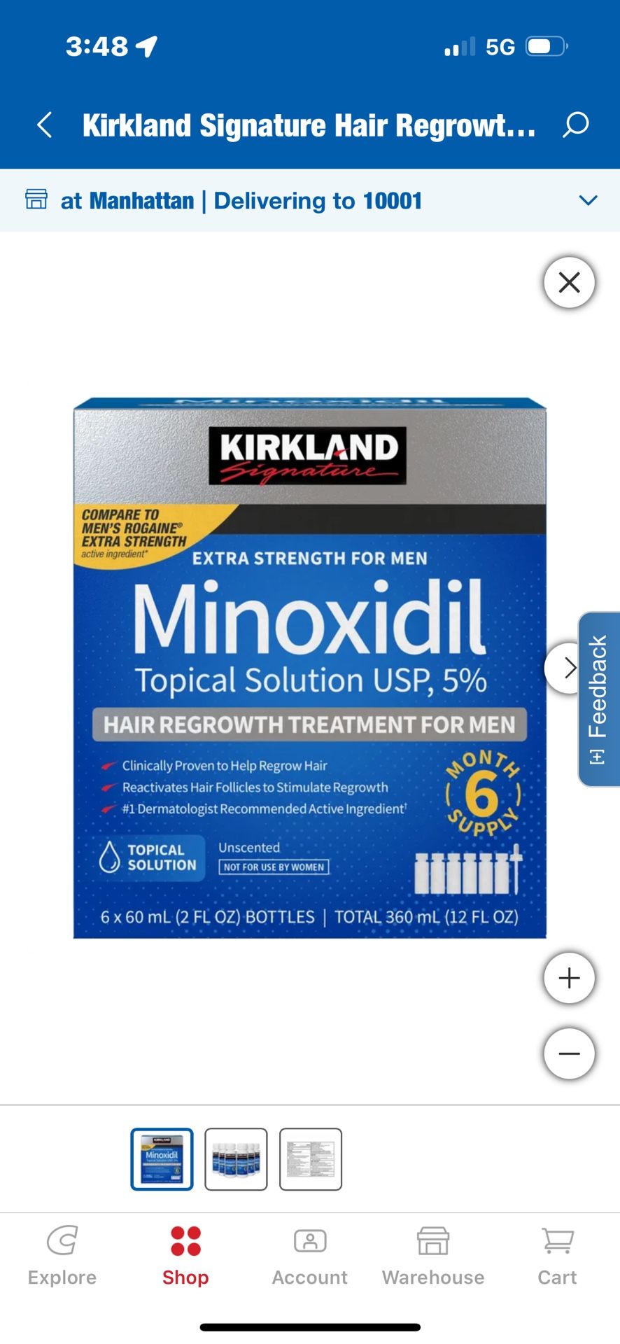 Hair Regrowth Treatment Extra Strength for Men, 5% Minoxidil Topical Solution, 2 fl oz, 6-pack