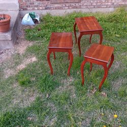 Set Of 3 Vintage Cherry Stack Tables 