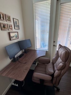 Desk, Monitors, and Office Chair