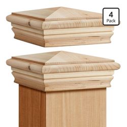 (Brand New in Box)  Geetery 4 Pcs 6 x 6 Inch (Actual 5.5'' x 5.5'') Wood Newel Post Cap Fence Post Cap for 5-5/8 Fence Topper Top Resistant Decking Ca