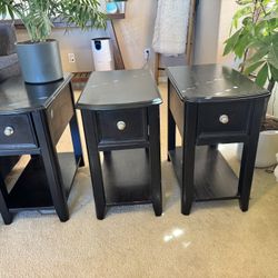Set of 3 Espresso Wood End Tables with Drawer and Pull Out Shelf