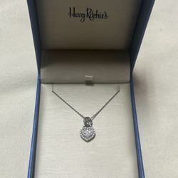 Cubic Zirconia Heart Lock Necklace in Sterling Silver