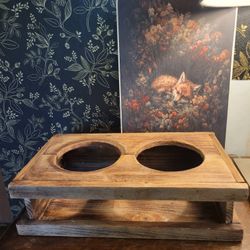 Small Wood Raised Pet Bowls 