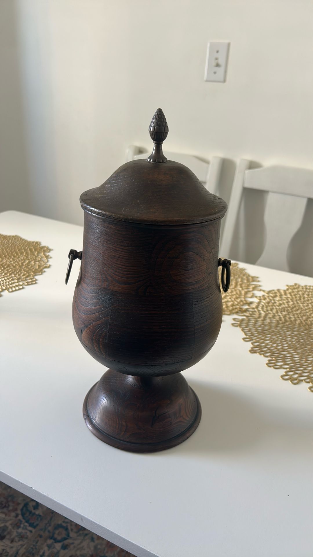 Antique Pharmacy Wooden Pot with Cover