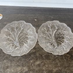 Vintage Indiana Glass Pebble Leaf Clear pattern clear glass 2 part divided relis