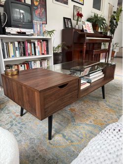 Glass Top Wood Coffee Table
