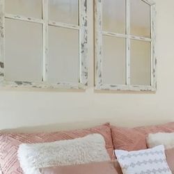 Jolene Arch Window Pane Mirrors Off-White 33" x 18" (Set of 2)