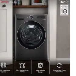LG - 5.0 Cu. Ft. HE Smart Mega Capacity All-in-One Electric Washer/Dryer WashCombo with Steam and Ventless Inverter Heat Pump - Black Steel