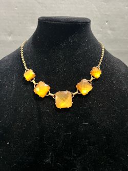 Faux Stone Gold Yellow Orange Color Faceted Lucite Fancy Chain Linked Necklace