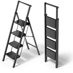 WOA WOA 4 Step Ladder, Foldable Ladder with Wide Pedals and Handle, Sturdy Ladders for Home and Kitchen with Anti-Slip Feet, Supports up to 330 lbs - 