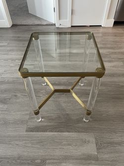 Penstemon - End Table - Clear Acrylic, Gold Stainless Steel & Clear Glass