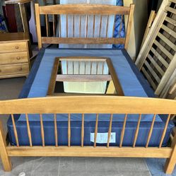 Full Size Maple Bed, Nightstand, Mirror, Boxspring 